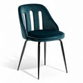 **Moderne eetstoel met fluwelen bekleding en metalen poten**