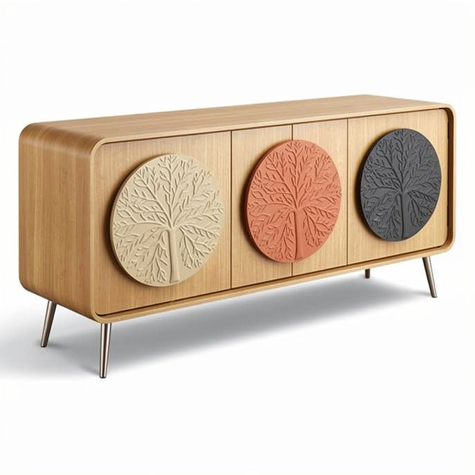 **Houten Dressoir met Decoratieve Boompanelen**