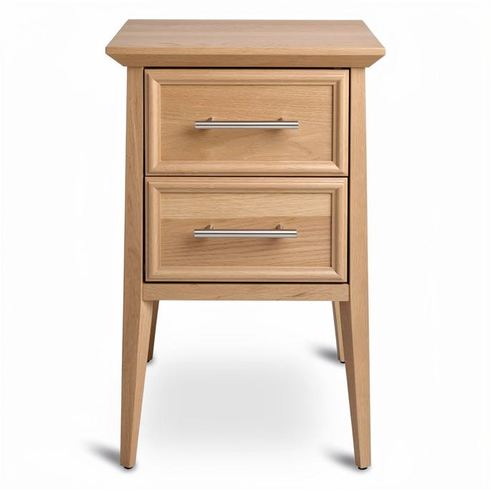 **Moderne nachttafel met twee lades van licht hout**