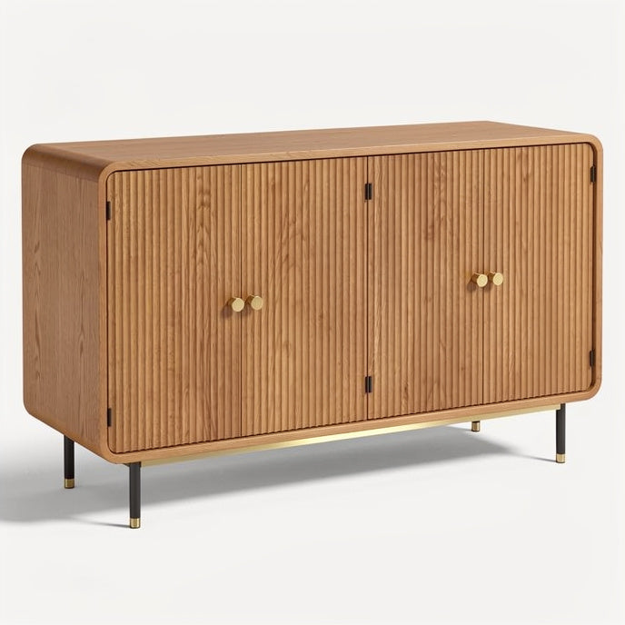 **Technische Titel in het Nederlands: Moderne Eiken Houten Dressoirkast met Gouden Accenten en Strakke Lijnen**